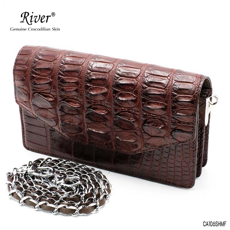 กระเป๋าหนังจระเข้แท้ สะพายข้าง ส่วนหาง สีน้ำตาล