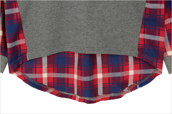 เสื้อแขนยาว ด้านหน้าสีเทาด้านหลังแต่งลายสก็อต