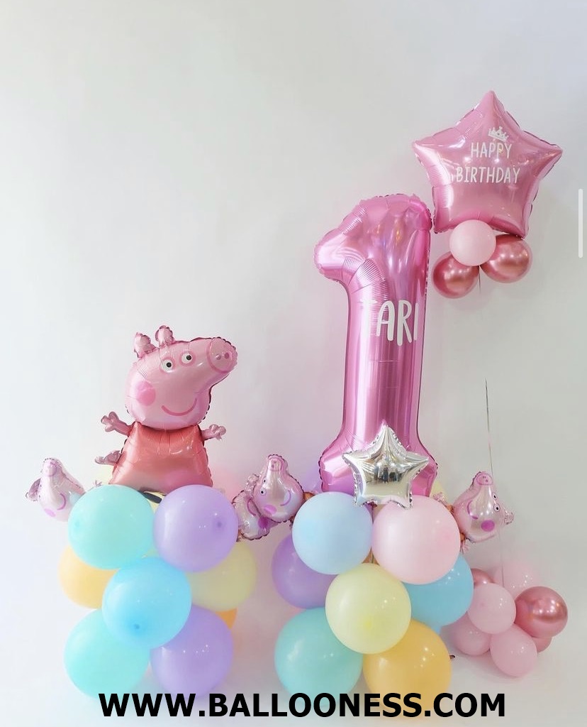 ฐานตั้ง ตัวเลข สีชมพู + ฐานตั้งเปปป้าพิก + ดาวขนาด18นิ้ว / Number stand Pink + Peppapig stand + Star 18"
