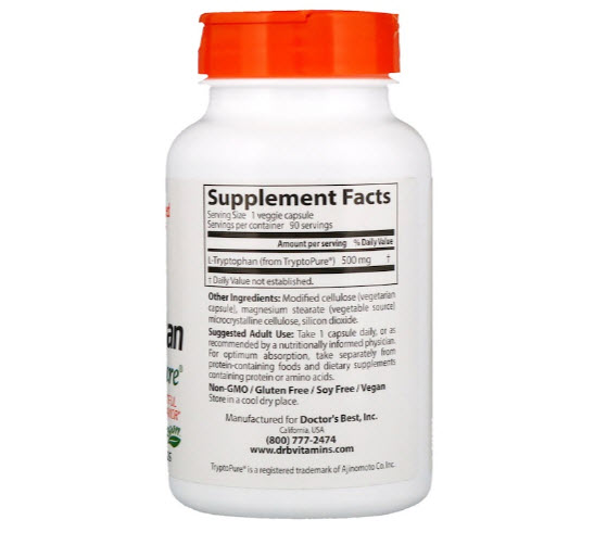 Doctor's Best, Best L-Tryptophan, 500 mg, 90 Veggie Caps