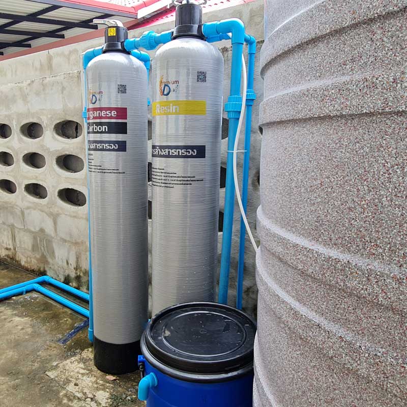 ถังกรองน้ำใช้ขนาดจุสารกรอง 50 ลิตร 2 ใบ คาร์บอน+เรซิ่น +ถังล้างสารเรซิ่น ราคาพร้อมติดตั้ง