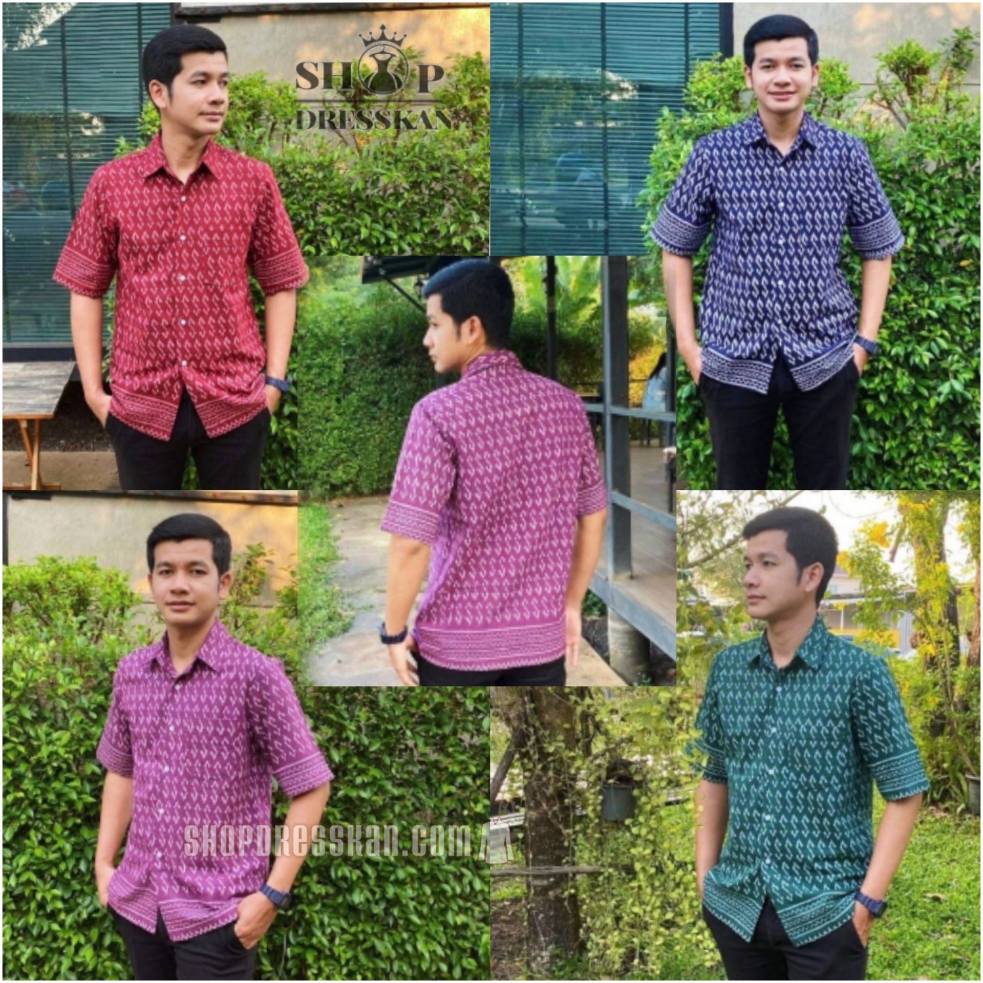 👚พร้อมส่ง : [ S-M-L-XL-2XL ] :: เสื้อลายไทยขอผู้ชาย ผ้าฝ้ายเนื้อดีพิมพ์ลายไทยขอพระราชทาน คอปกเชิร์ต กระดุมหน้า จะใส่แมทกับกระโปรงหรือกางเกง ก็ดูสวย ใส่ทำงาน ใส่ออกงาน ใส่สวยได้ทุกโอกาส