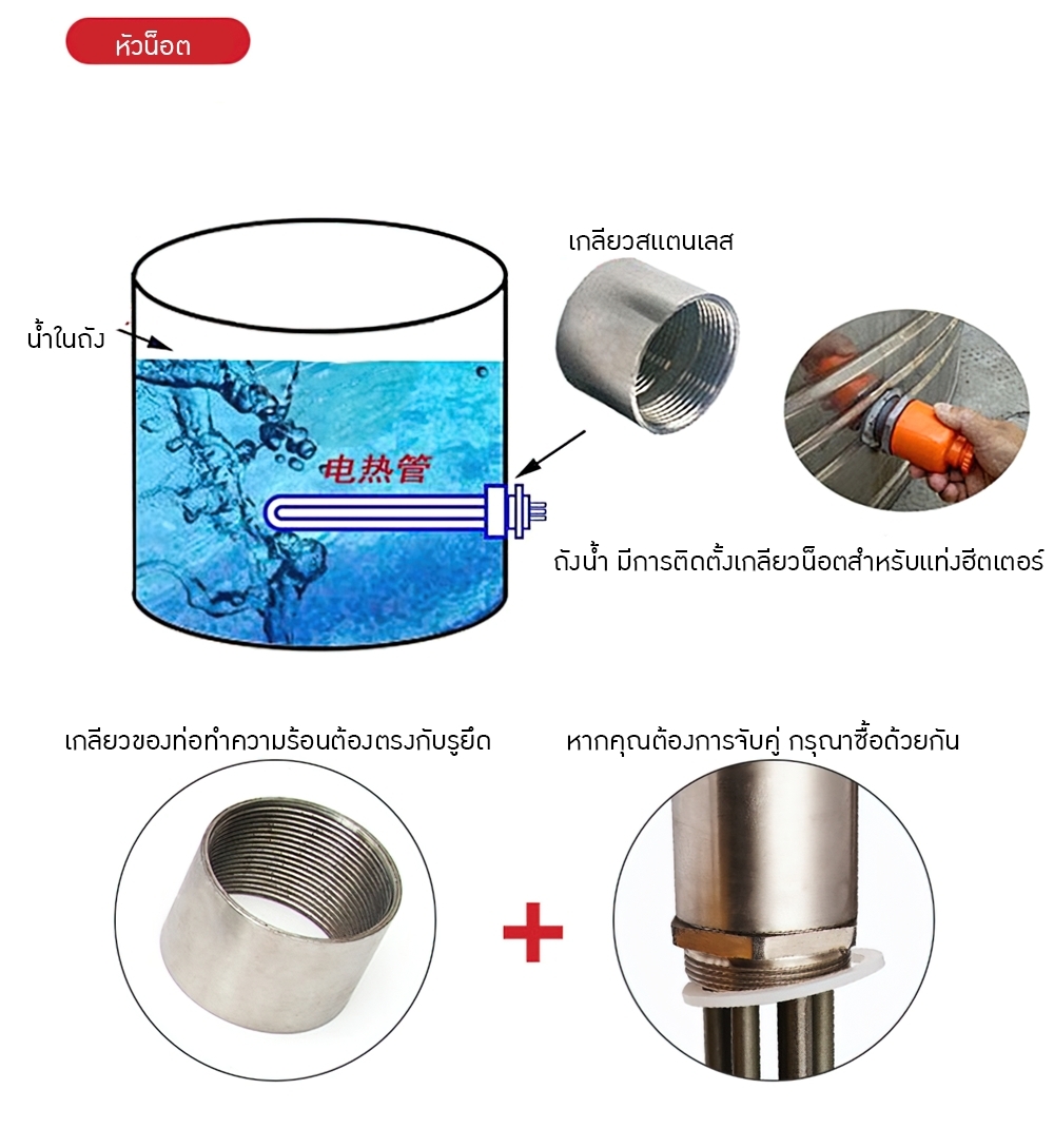 แท่งฮีตเตอร์ทำความร้อน รุ่น DN40 / DN50 Immersion Heater