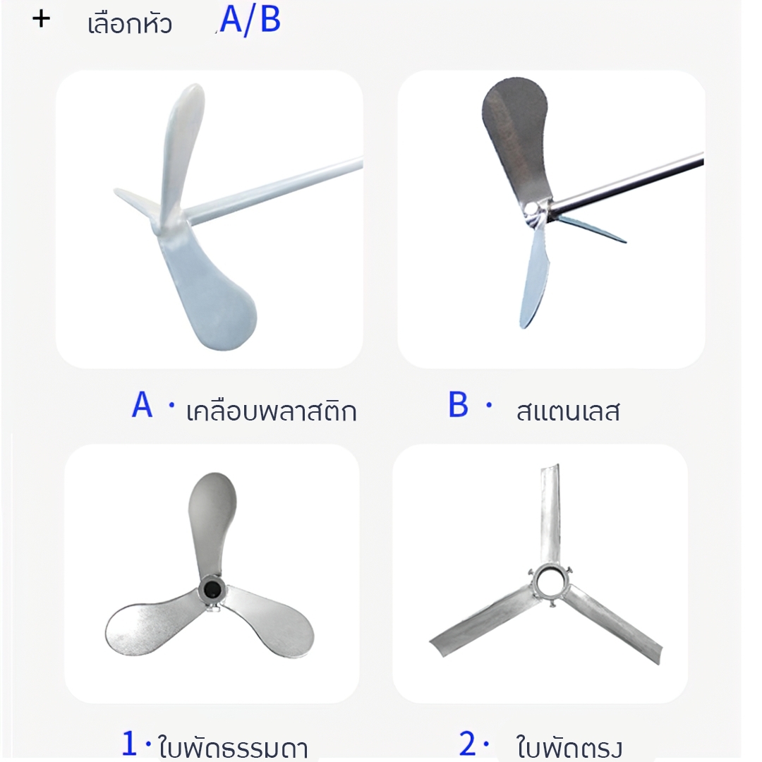 มอเตอร์พร้อมหัวปั่น หัวปั่นสแตนเลส 304 316L หัวพลาสติก รุ่น BLD09 chemical mixer motor