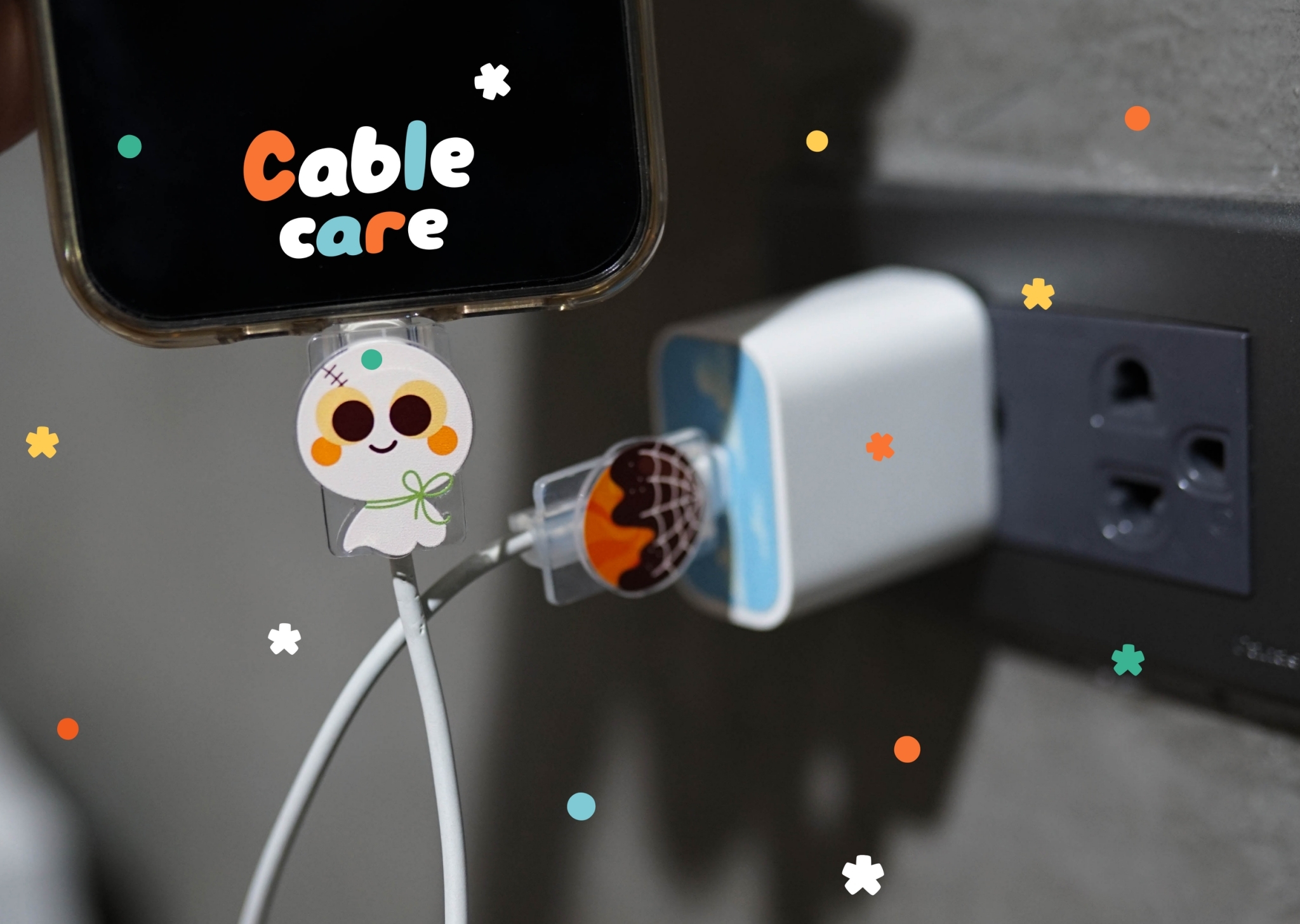 ตัวถนอมสายชาร์จติดอะคริลิคพร้อมสกรีน (Cable Care)