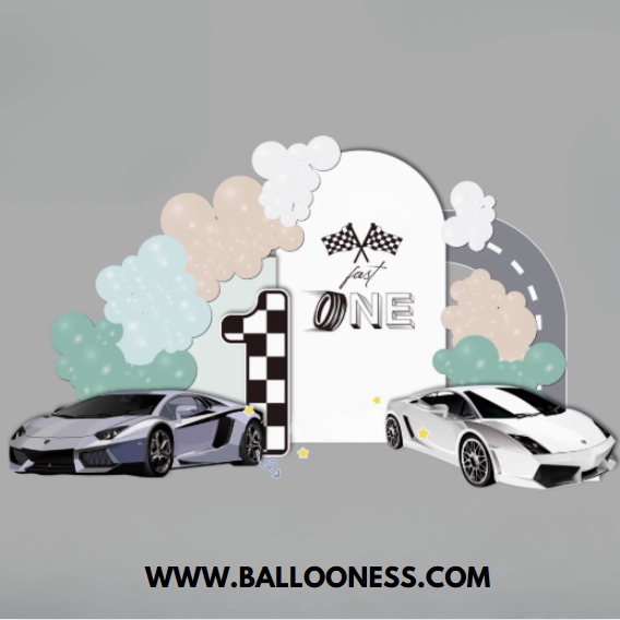 แบลคดรอปวันเกิดเด็ก ตรีมรถแข่ง / Racing Car Birthday Backdrop