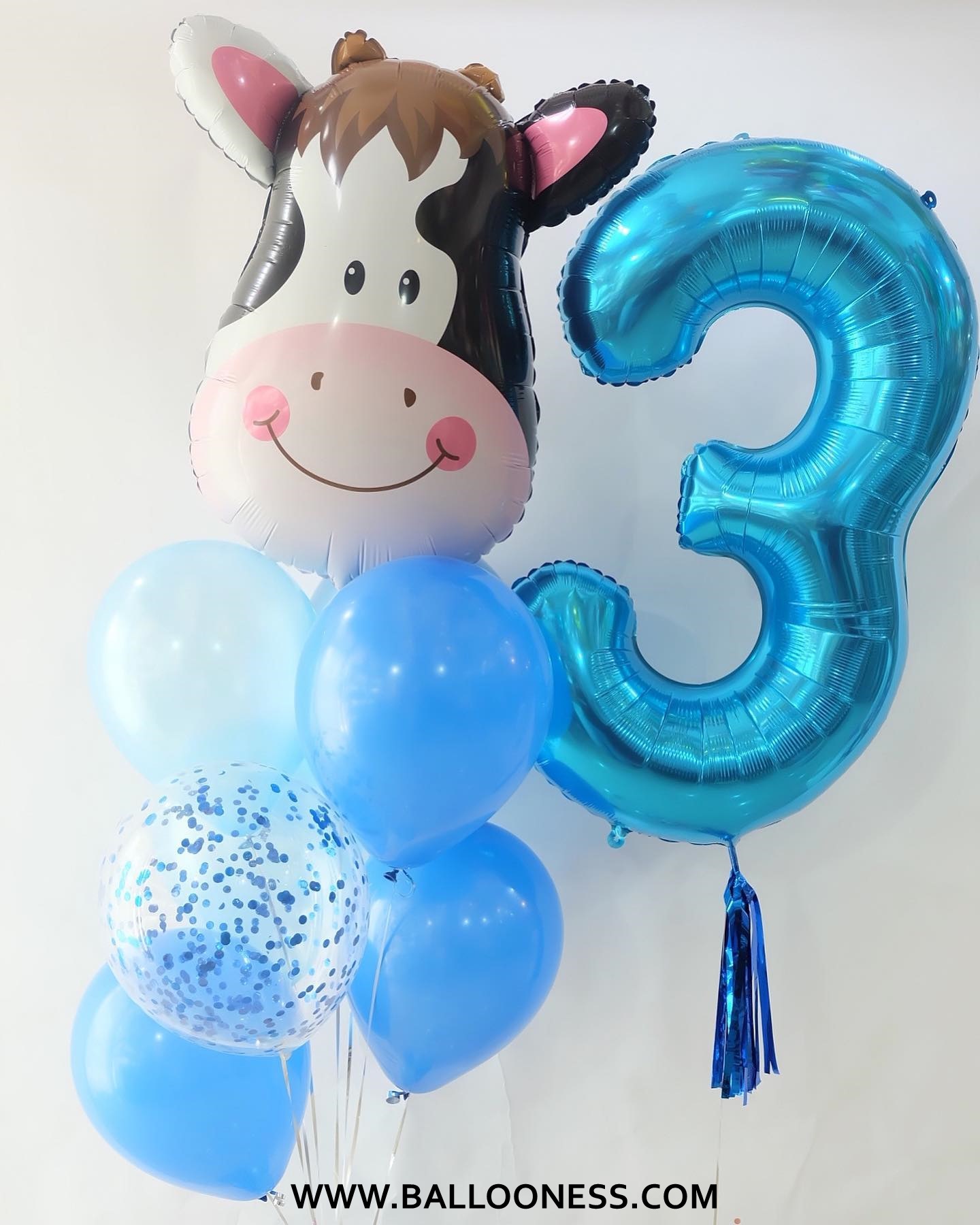 ช่อลูกโป่งวัว+ตัวเลขขนาด 40นิ้ว โทน ฟ้า,น้ำเงิน / Balloon 1 bunch + number 40-inch Blue and Dark blue tones