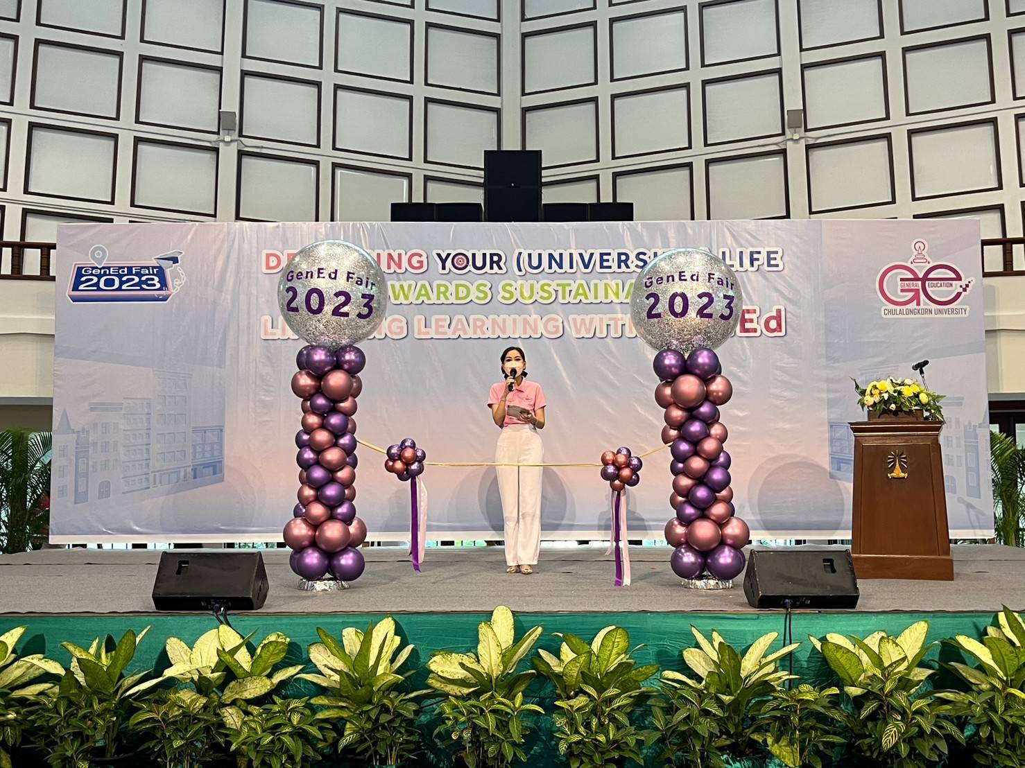 เสาตั้งลูกโป่งเปิดงาน ขนาด36นิ้ว โทนสีชมพูม่วง