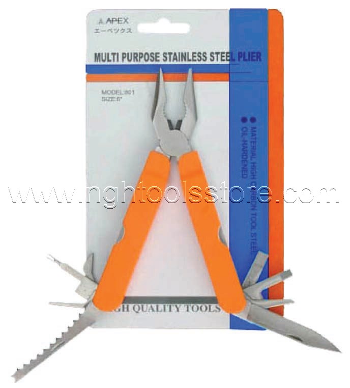 คีมปากแหลมสแตนเลส ด้ามหุ้มสีส้ม 6" APEX