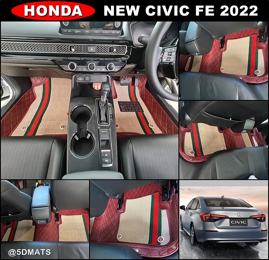 พรมปูพื้นรถยนต์ 7D HONDA CIVIC FE 2022 พรม7D QJ VIP หนาพิเศษ +พรมใยดักฝุ่น เข้ารูป เต็มคัน