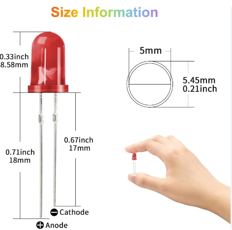 หลอด LED ขนาด 5มม. ขาสั้น แบบขุ่น มีให้เลือก สีแดง, เหลือง, เขียว และ น้ำเงิน (LED 5mm) 5mm