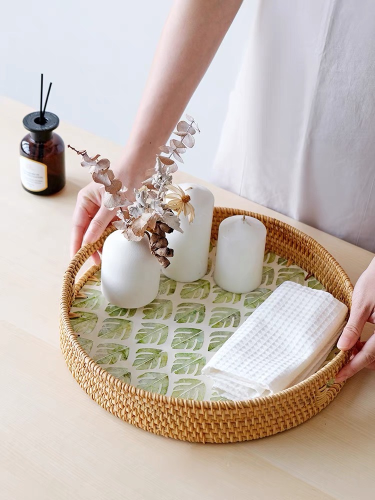 ถาดหวายแต่งโมเสก ถาดสปา ถาดใส่อาหาร พร็อพถ่ายรูป Rattanly Mosaic Tray🌷