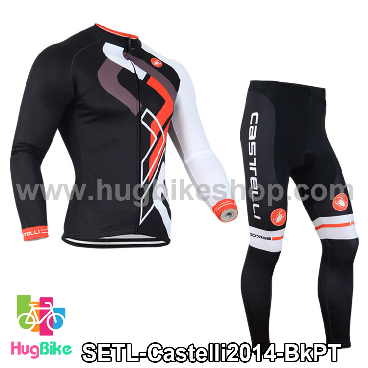 ชุดจักรยานแขนยาวทีม Castelli 14 สีดำลายขาวแดงเทา