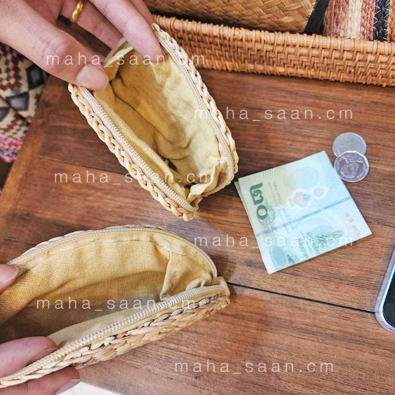 กระเป๋าใส่เหรียญ ผักตบชวา ของชำร่วย พกพาสะดวก 🥨