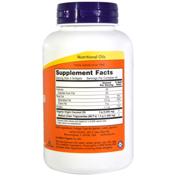 Now Foods, Virgin Coconut Oil, 1000 mg, 120 Softgels