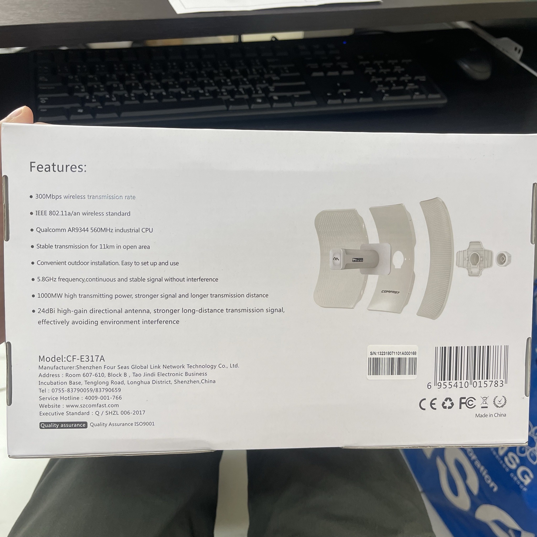 #เลิกผลิตแล้ว#18537 COMFAST 317A wifi point to point ไกลถึง 11km. เชื่อมต่อไร้สายกลางแจ้ง 5.8g ระยะไกล