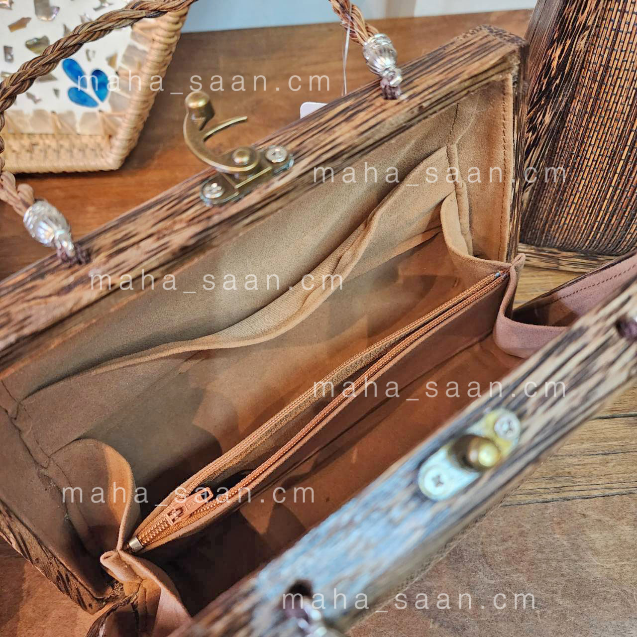 กระเป๋าตาลโตนด คล้องแขน แต่งกรอบไม้ งานแฮนด์เมด 💒