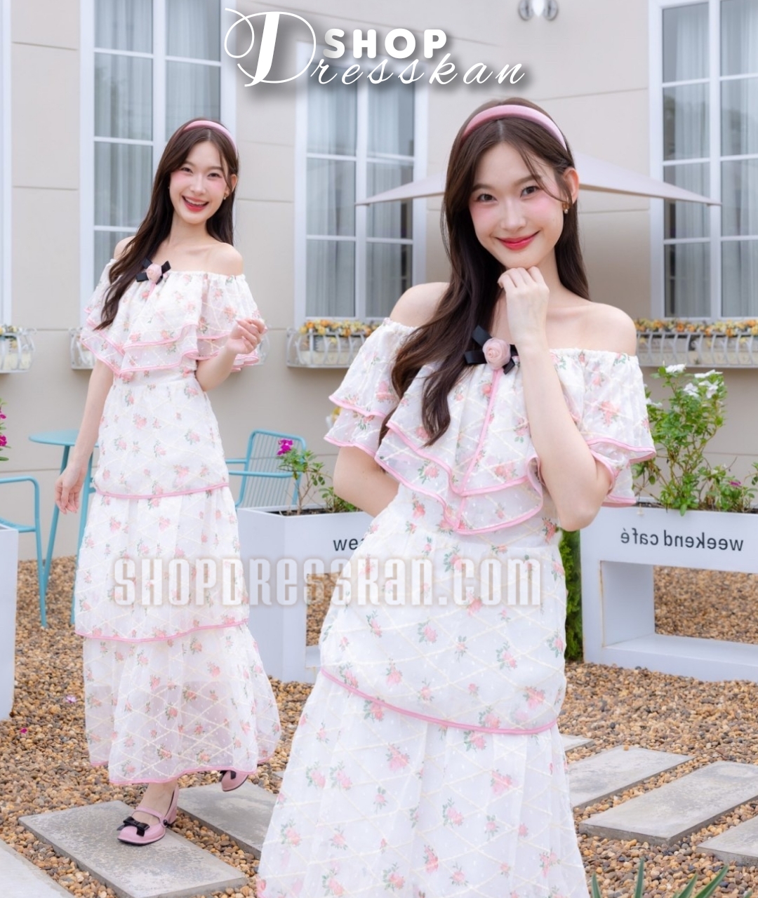 ✔️พร้อมส่ง :: ชุดเดรสแฟชั่นยาวงานป้ายคุณภาพ⭐[ S-M-L-XL ] ::ชุดเดรสยาวผ้าลายดอกไม้เนื้อดี ดีเทลแต่งระบาบติดโบว์สวยหวาน ซิปซ่อนหลัง บุซับในอย่างดี ใส่ออกงาน ใส่สวยได้หลายโอกาส
