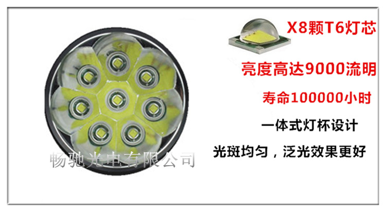 ไฟหน้าจักรยาน CREE XM-L T6 LED 8 ดวง ความสว่าง 9600 Lumen พร้อมแบตเตอรี่ครบชุด (DC)