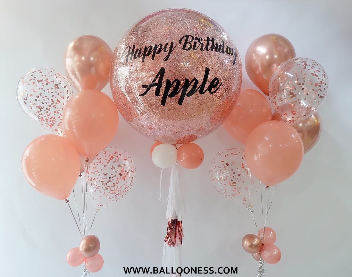 เซ็ตลูกโป่งวันเกิดกลิตเตอร์โรสโกล ขนาด 36 นิ้ว+2ช่อ / Set Happy Birthday Glitter Rose Gold 36 -inch+2bunch