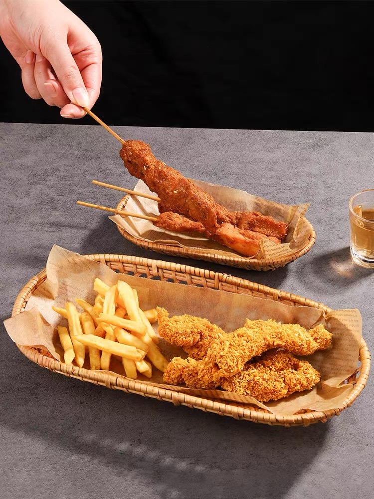 ถาดหวาย ถาดใส่อาหาร ถาดเฟรนฟราย พร็อพถ่ายรูป rattan tray🤎