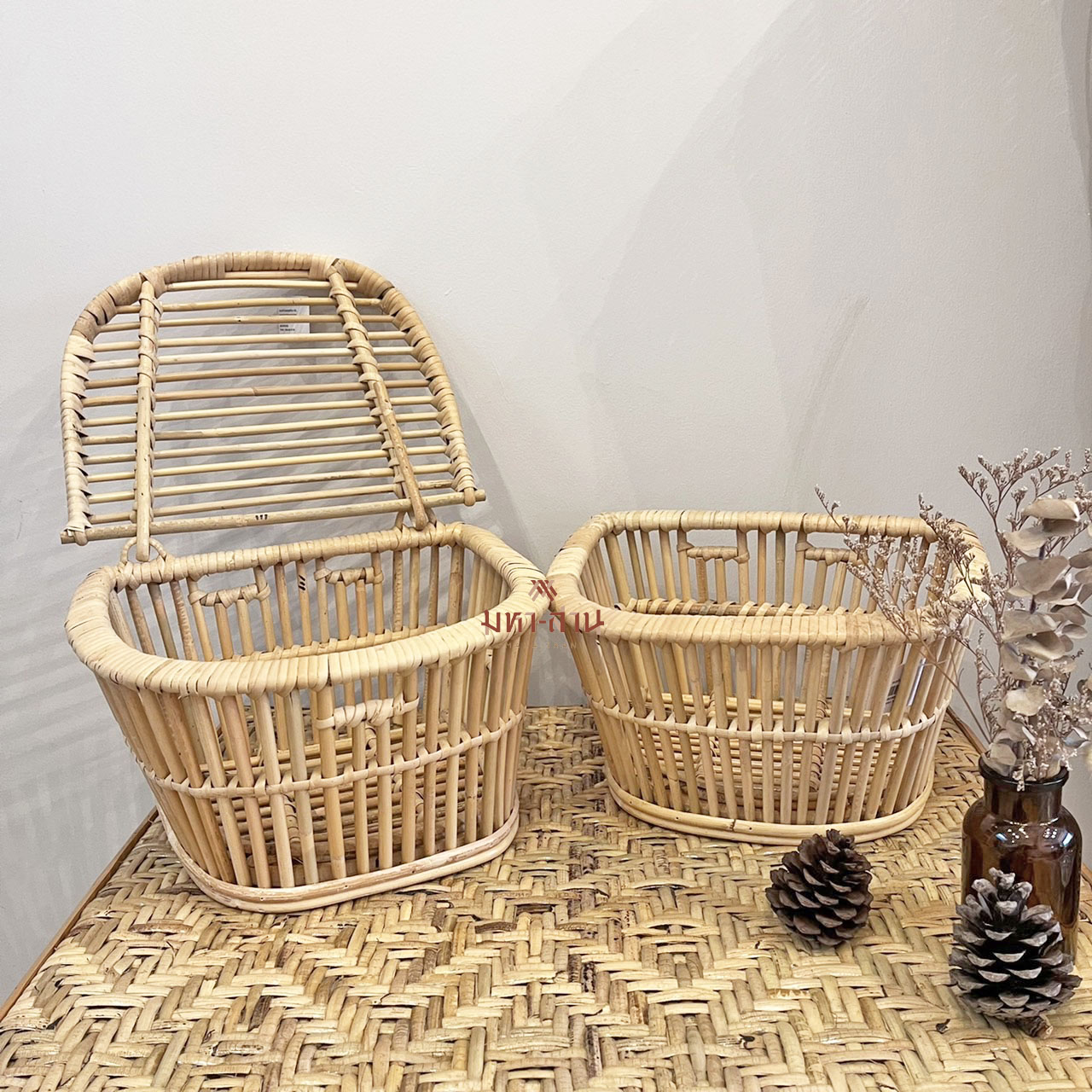 ตะกร้าหวายฝาปิด ตะกร้าใส่ของ ตะกร้ามินิมอล ตะกร้าสัตว์เลี้ยง ตะกร้าท้ายรถ ตะกร้าจักรยาน 🚲