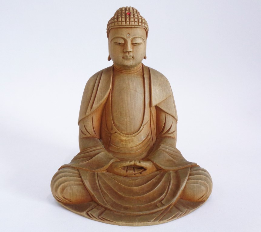 Japanese Antique Wooden Amida Buddha Statue