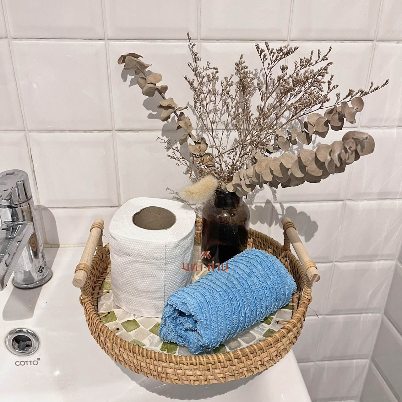 ถาดหวายแต่งโมเสก ถาดใส่อาหาร พร็อพถ่ายรูป Rattanly Mosaic Tray⭐