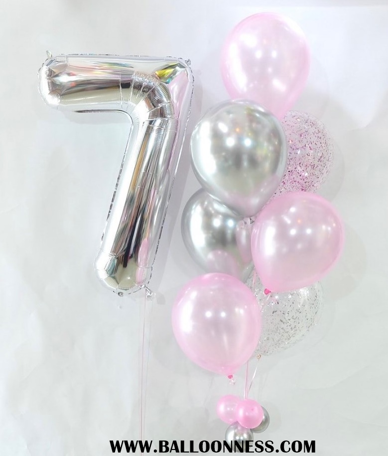 เซทตัวเลข ขนาด40นิ้ว+ช่อ7ลูก1ช่อ โทนชมพู-เงิน / Set Number 40 inch + 1bunch Pink-Silver tone