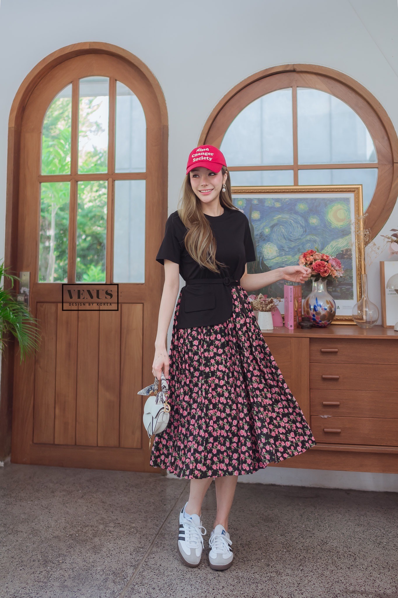 เดรสกระโปรงพิมพ์ลายดอกไม้