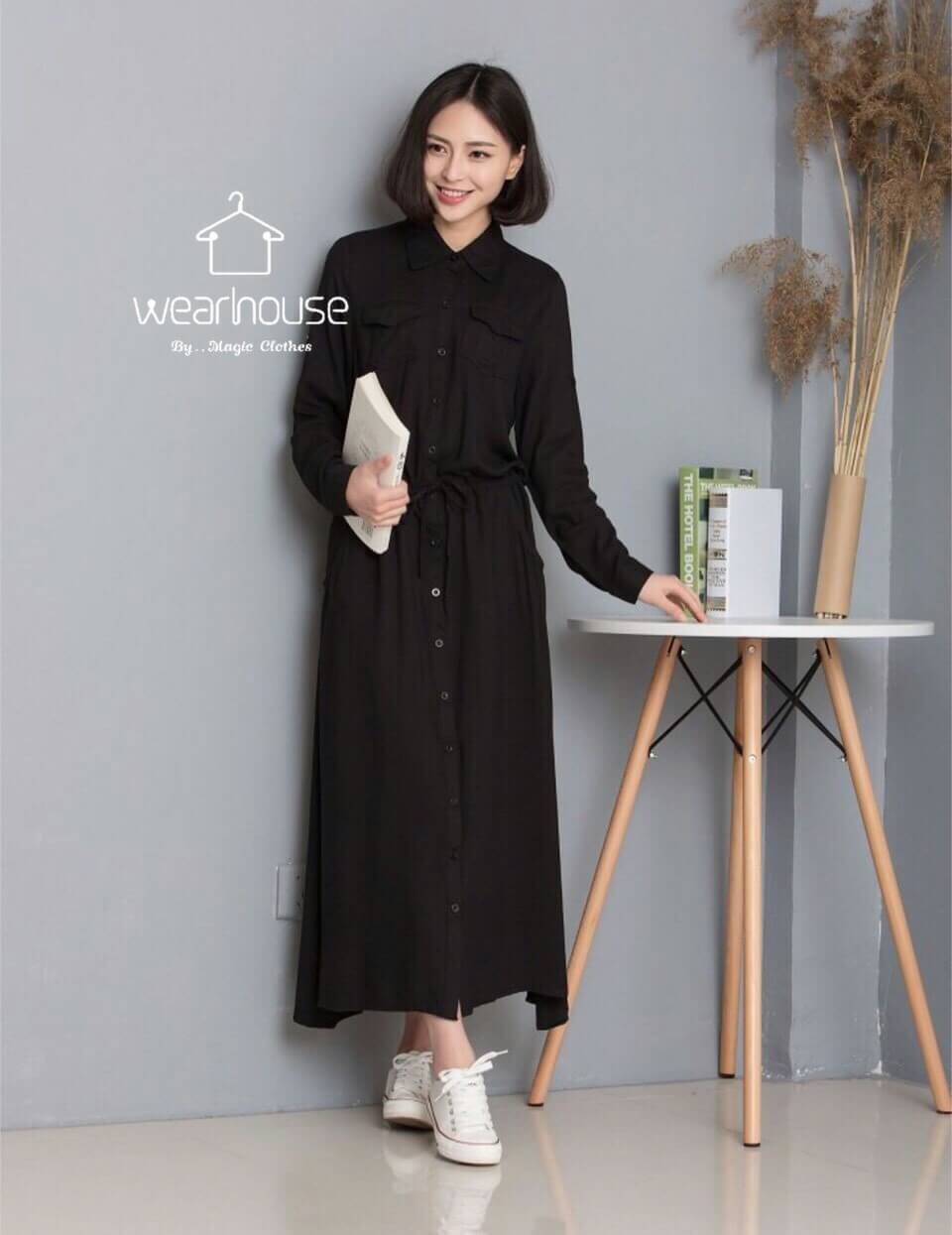 เดรสเชิ้ตงาน ผ้าสปันลินิน