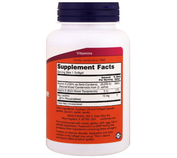 Now Foods, Natural Beta Carotene, 25,000 IU, 180 Softgels