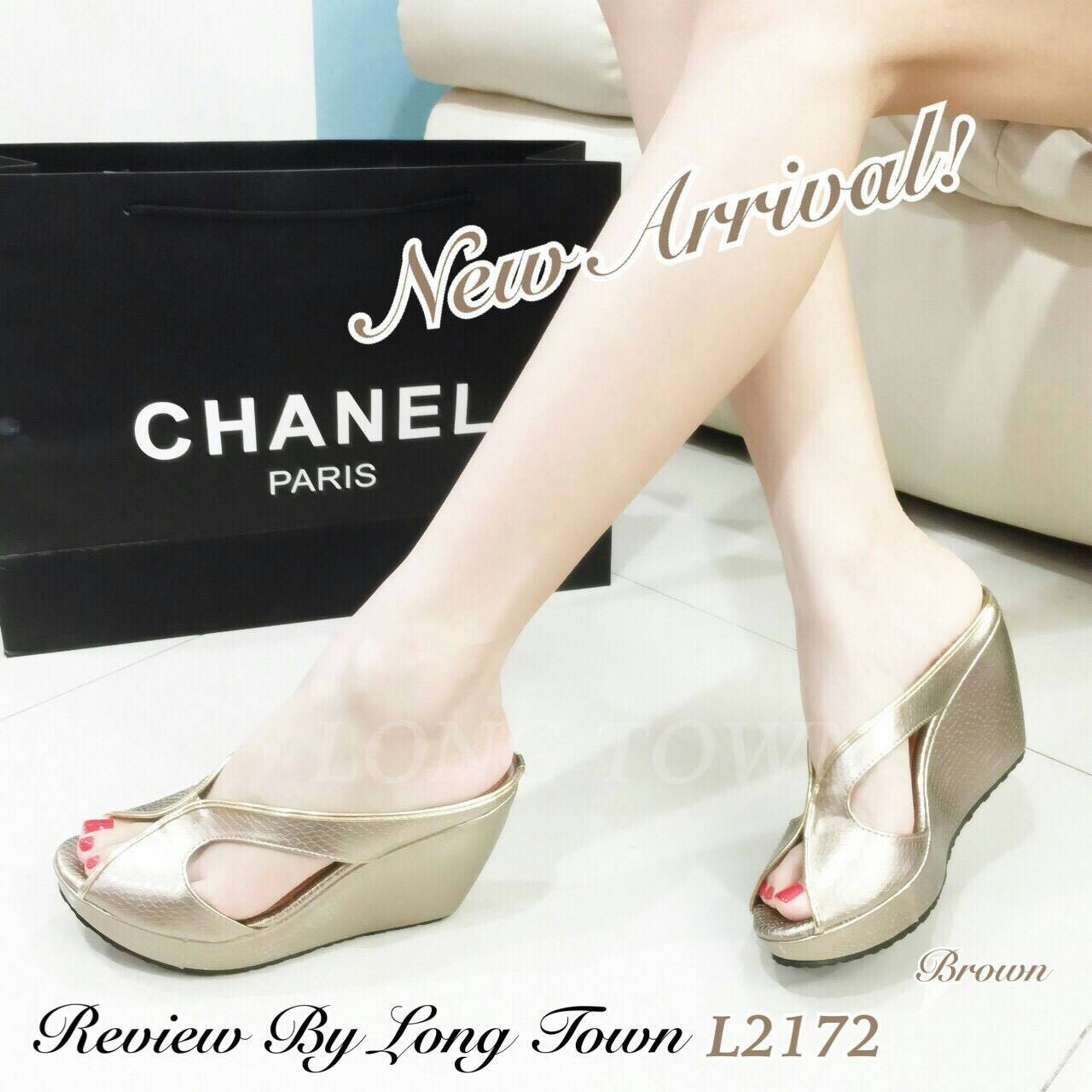 รองเท้าส้นเตารีด งานหนังแก้วแววสวย สายไขว้ด้านหน้า