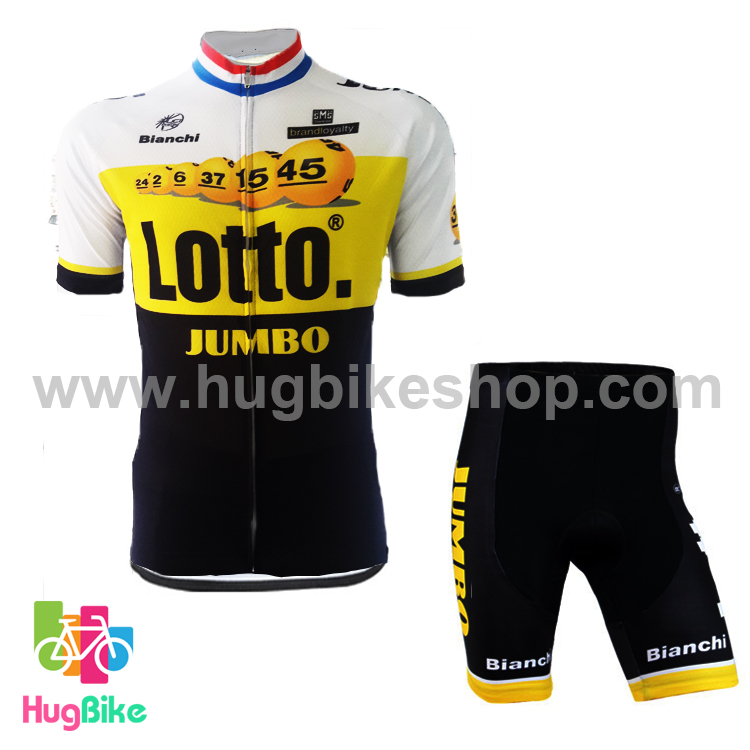 ชุดจักรยานแขนสั้นทีม Bianchi 16 (01) สีเหลืองขาวดำ