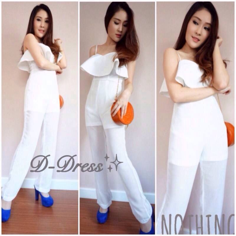 จั้มสูทสายเดี่ยวตัวยาวขาต่อด้วยผ้าชีฟอง