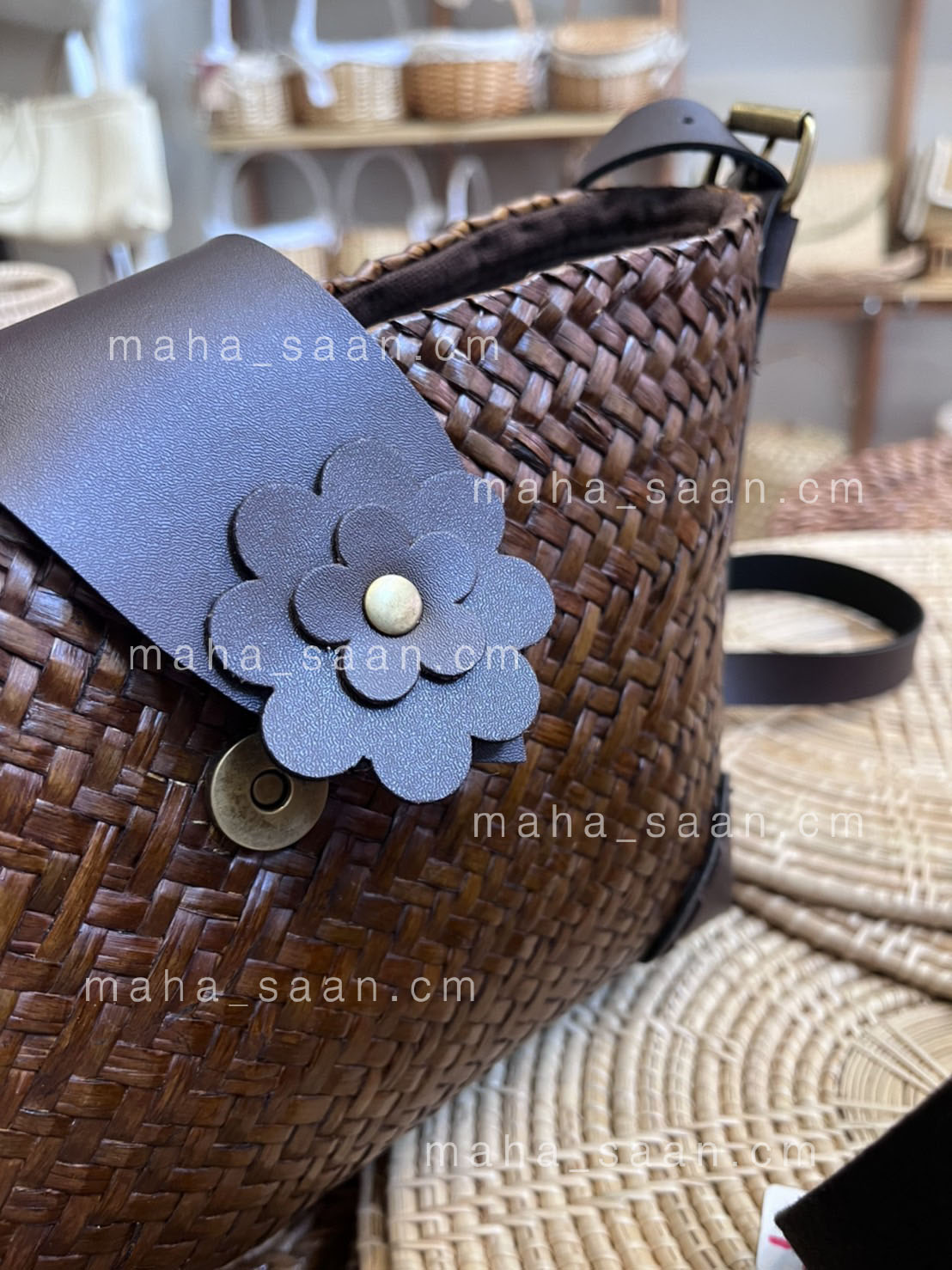 กระเป๋าสานกระจูด สะพายข้าง งานแฮนด์เมด สายหนังPU 🍣