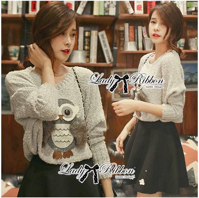 Lady Ribbon's Made Lady Owl Fur Sweater and Flower Embellished Skirt Set เซ็ตเสื้อสเวตเตอร์ขนเฟอร์ลายนกฮูกและกระโปรงปักดอกไม้ สเวตเตอร์ตัวนี้น่ารักมากๆค่ะ ผ้าหนามาก เป็นขนเฟอร์เทียมแต่นุ่มสุดๆ