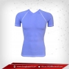 เสื้อรัดกล้ามเนื้อ แขนสั้นคอวี สีฟ้า lightblue