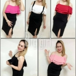 ชุดเซ็ทเสื้อสายเดี่ยวระบาย+เอี้ยมกระโปรงผ่าหน้า สำหรับสาวอวบ