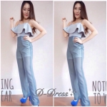 จั้มสูทสายเดี่ยวตัวยาวขาต่อด้วยผ้าชีฟอง