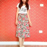 แมกซี่เดรส เสื้อขาว paris เย็บต่อกระโปรงลายดอกกุหลาบ เป็นผ้ายืด