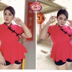 เสื้อตรุษจีนสีแดง สาวอวบใส่ได้