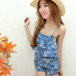 จั๊มสูทสายเดี่ยวระบาย ผ้ายีนส์