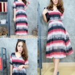 เดรสยาวคอวีแขนสั้นจั้มเอว