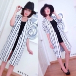 เสื้อคลุมตัวยาว ลายริ้วกราฟฟิค