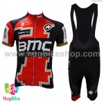 ชุดจักรยานแขนสั้นทีม BMC 17 (02) สีแดงดำ กางเกงเอี๊ยม