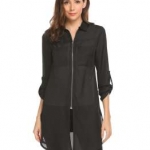 BEST SELLER Astar Women Casual Turn Down Collar Long Sleeve Chiffon Arc Hem Long Blouse Tops(Black) - intl