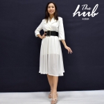 เดรสคอปกสีขาว