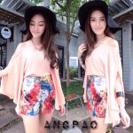 เซทเสื้อเปิดไหล่ทรงย้วย + กางเกงมีซับมีขอบ