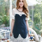 เดรสน่ารักๆๆผ้ายีนส์เทียมอย่างดี แต่งลูกไม้